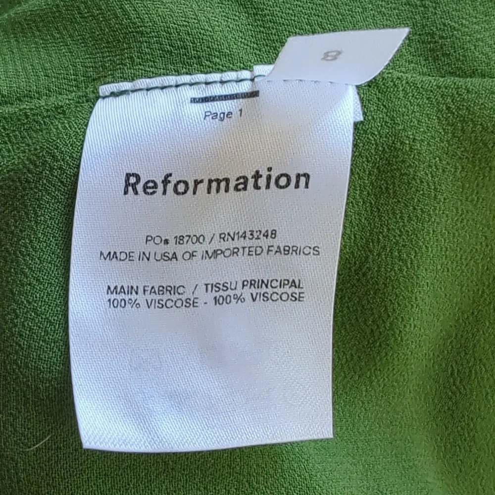NWT | Reformation | Sandy Beth Moss Green Puff Sleeve Midi Dress - Picture 9 of 13